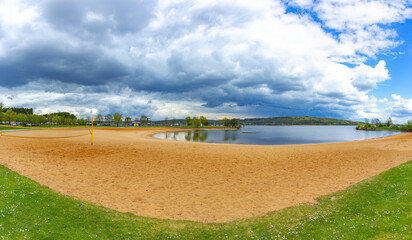 Panorama of the Ramsberg beach on Lake Brombach