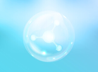Glass molecules model inside a liquid bubble. Concept of pharmaceutical, medical, biochemical, beauty. Vector illustration. Eps 10