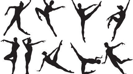 Fototapeta premium silhouette gymnast dancer, set of ballerina male flexible pose 