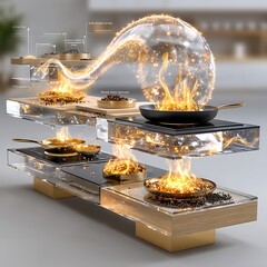 Luxury kitchen with flaming cookware high resolution picture