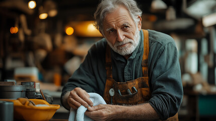 old man mechanic working in workshop