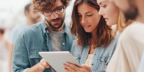 Man and a woman are looking at a tablet