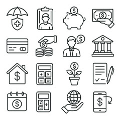 Financial services icon collection, money and banking theme. simple finance symbols set