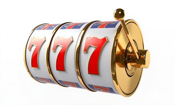 3d gold and white slot machine with red 777 in casino vibes
