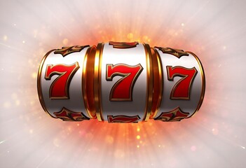 3d gold and white slot machine with red 777 in casino vibes
