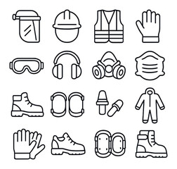 Ppe safety icon collection, protective equipment design. industrial and workplace gear set