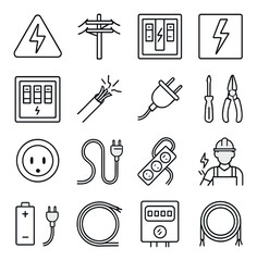 Obraz premium Electrical safety icon collection, power protection symbols. hazard and precaution set