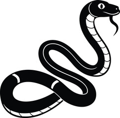 Fototapeta premium Cartoonish Snake: A sleek cartoon snake with glossy black scales winds its way across, its tongue flicking mischievously as it adds a touch of playful danger to design.