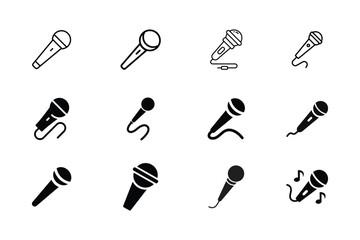 Retro Microphone icon set. Different microphone collection.  podcast icon vector. Voice vector icon, Record. Microphone - recording Studio Symbol. Vector Illustration