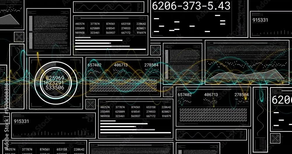 Poster dashboard loading upon waves animating, central gauge updating values and panels revealing insights