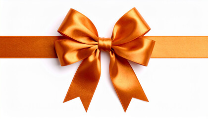 Elegant satin orange bow with ribbon isolated on white background.