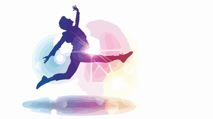 Energetic silhouette of a jumping woman expressing freedom with colorful vibrant light effects, a lively representation of joy.