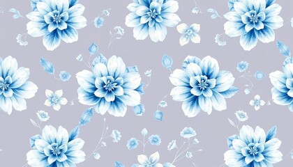 Delicate blue & white watercolor floral pattern, vintage style seamless repeat,  celebration,  flowers