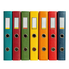 Colorful lever arch files row isolated on transparent background