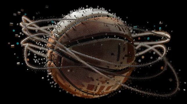 Glitched Datamosh Basketball Moment in Futuristic E-Sport Style