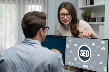 SEO search engine optimization for brisk e-commerce and online retail business showing on computer...