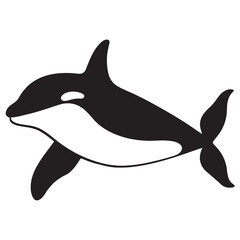 Naklejka premium Minimal Silhouette Orca Logo Vector Illustration – Flat Design Black Killer Whale Icon Isolated on White Background – Simple, Clean, Editable Marine Animal Graphic for Ocean, Wildlife, and Nature Bran