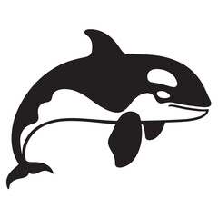 Obraz premium Minimal Silhouette Orca Logo Vector Illustration – Flat Design Black Killer Whale Icon Isolated on White Background – Simple, Clean, Editable Marine Animal Graphic for Ocean, Wildlife, and Nature Bran