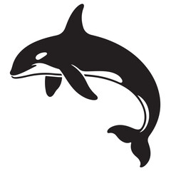 Obraz premium Minimal Silhouette Orca Logo Vector Illustration – Flat Design Black Killer Whale Icon Isolated on White Background – Simple, Clean, Editable Marine Animal Graphic for Ocean, Wildlife, and Nature Bran