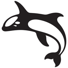 Naklejka premium Minimal Silhouette Orca Logo Vector Illustration – Flat Design Black Killer Whale Icon Isolated on White Background – Simple, Clean, Editable Marine Animal Graphic for Ocean, Wildlife, and Nature Bran