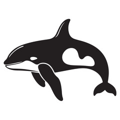 Obraz premium Minimal Silhouette Orca Logo Vector Illustration – Flat Design Black Killer Whale Icon Isolated on White Background – Simple, Clean, Editable Marine Animal Graphic for Ocean, Wildlife, and Nature Bran