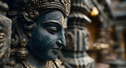 Black Stone Lord Vitthal Murti in Pandharpur Mandir – Vitthal Rukmini Idol Temple Image | Hindu God Vithoba Photo for Spiritual Use