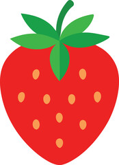 Obraz premium Strawberry Delight: A vibrant graphic illustration of a ripe, juicy strawberry with bright red color and its green leaves. The ideal visual for depicting the freshness of a delectable treat.