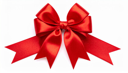 Fototapeta premium Elegant satin red bow with ribbon isolated on white background.
