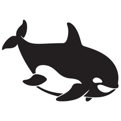 Naklejka premium Minimal Silhouette Orca Logo Vector Illustration – Flat Design Black Killer Whale Icon Isolated on White Background – Simple, Clean, Editable Marine Animal Graphic for Ocean, Wildlife, and Nature Bran