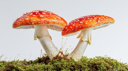 The vibrant mushrooms thrive elegantly on a bed of lush moss.