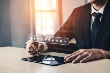 User authentication and password protection concept showing secure login, privacy safeguard, data...