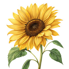 Naklejka premium Beautiful realistic sunflower with green leaves isolated on transparent background