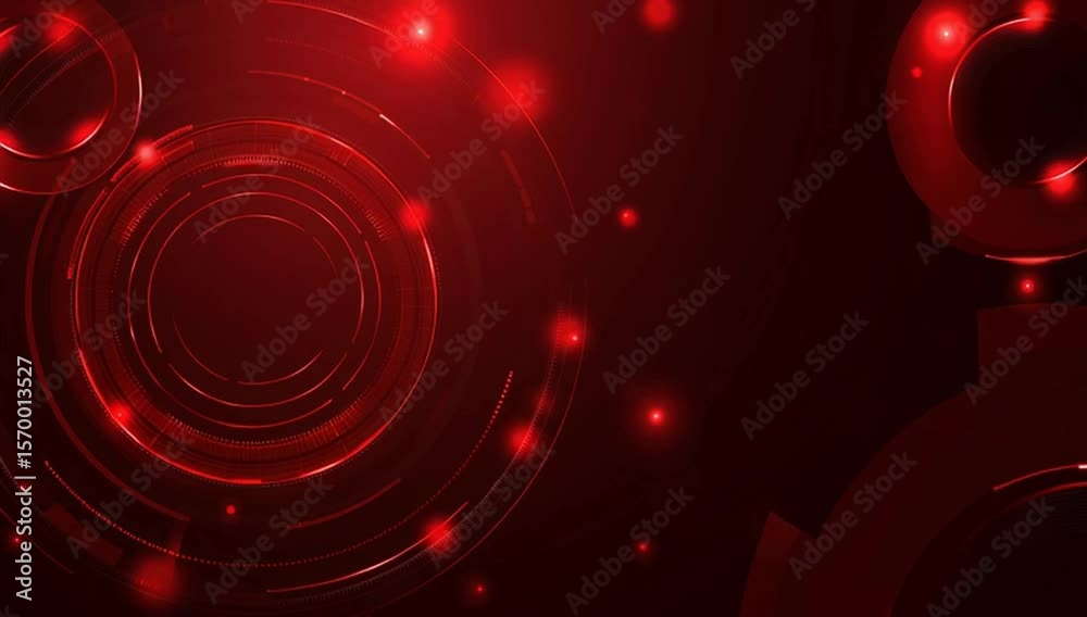 Poster red digital background with circular elements and tech-inspired design for presentation or motion gr
