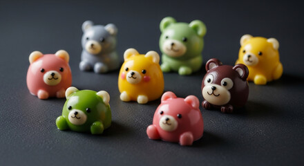 Cute colorful bear shaped candies chocolate sweets dessert food photography for kids and party favors