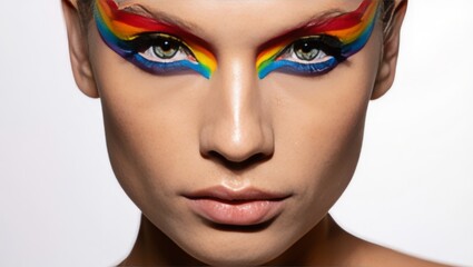 Colorful pride makeup with rainbow eyes for lgbtq celebration design