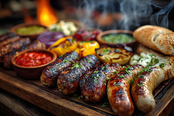 Grilled sausage feast in the open air
