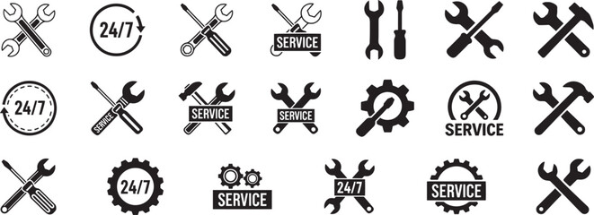 Collection of Black and White Repair and Service Icons