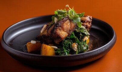 Earthy mumu served on black plate