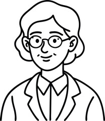 Smart Scientist Portrait: A composed illustration, depicting a wise scientist with eyeglasses, exuding intelligence, and a gentle smile.