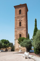 Tower that belonged to the old church of San Miguel in Puebla de Montalban, in the province of Toledo, Spain