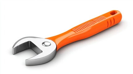 Orange Adjustable Wrench Tool Isolated on White Background for Industrial Use