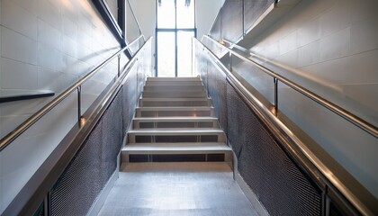 Fototapeta premium brightly lit indoor stairway with modern design and handrails