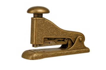 Ornate vintage brass stapler, an office essential isolated on transparent background.