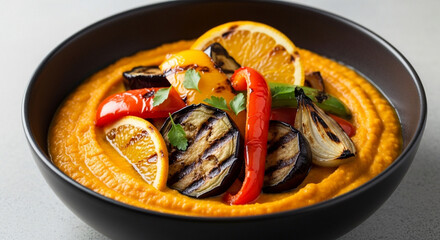 Grilled vegetables with hummus bowl recipe healthy vegetarian vegan food dish