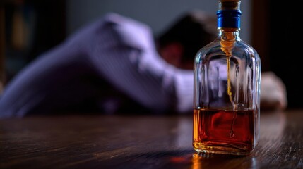 The whiskey bottle symbolizes loneliness and moments of reflection.