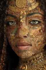 Gold patchwork collage portrait of a Hindu mystical woman