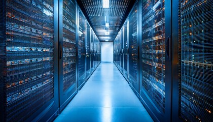 Fototapeta premium a modern data center room with rows of server racks soft blur effect infrastructure system