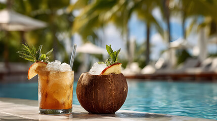 Tropical Coconut Cocktails by the Poolside