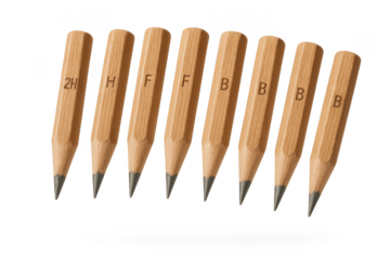 Set of wooden pencils with various grades isolated on a transparent background