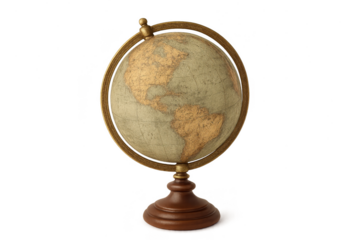 Vintage terrestrial globe isolated on transparent background, classic design.